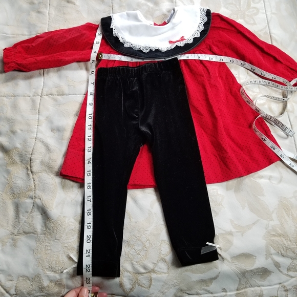 Vintage 3 piece festive red corduroy & black velour toddler girl outfit 18 mo - Picture 6 of 7
